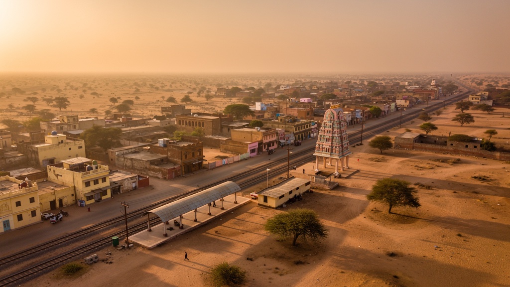 Aerial view of Sujangarh town with temple gopuram