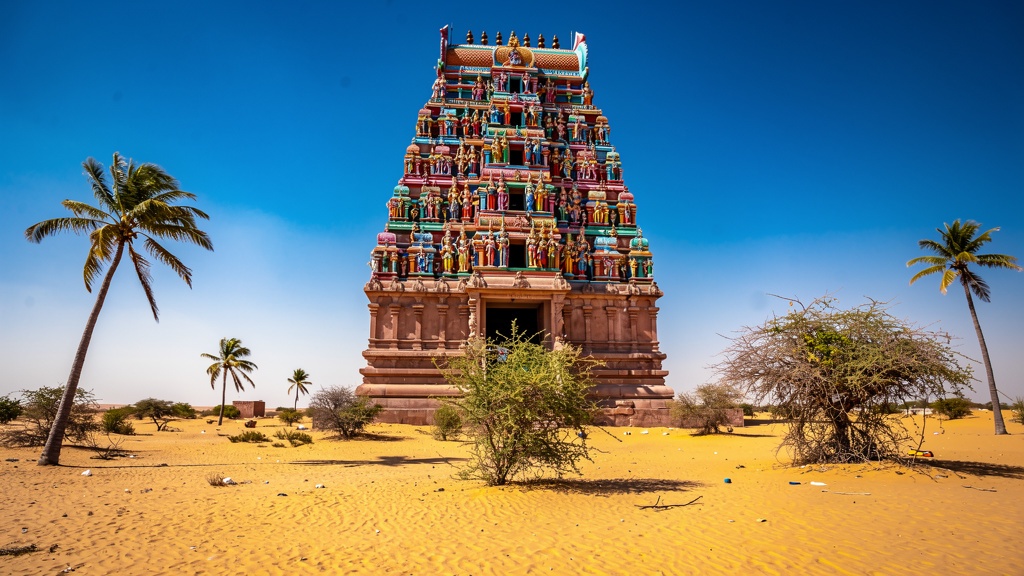 Tirupati Balaji Temple gopuram with colorful sculptures